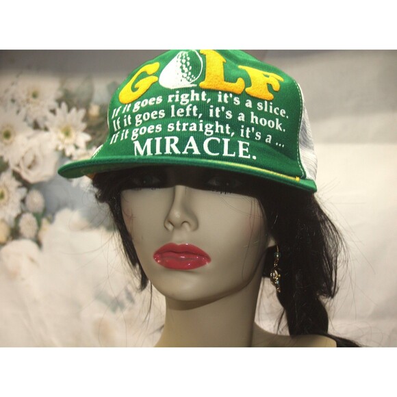 Vintage Funny Golf Swing Miracle Hat Green Mesh Snapback Trucker Hat 70's -80's - Picture 2 of 6